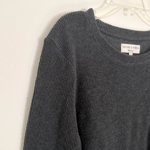 Madewell Texture & Thread Dark Gray Jacquard Ribbed Knot Front Top M - Picture 3 of 5